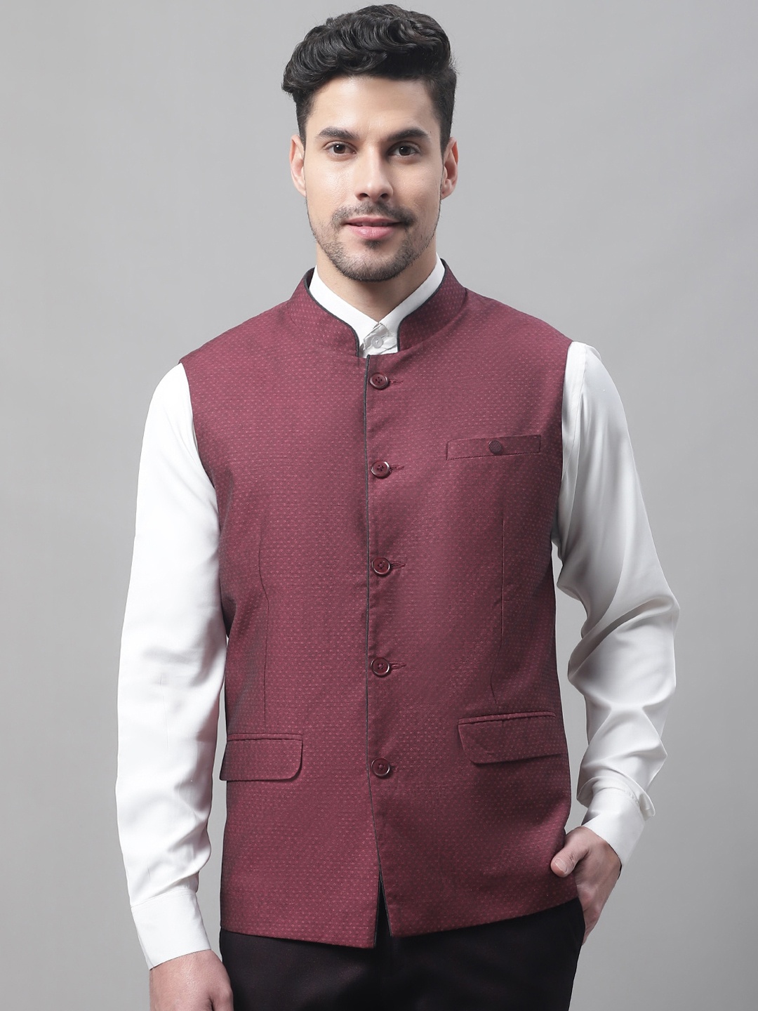 

Cantabil Woven Nehru Jacket, Burgundy