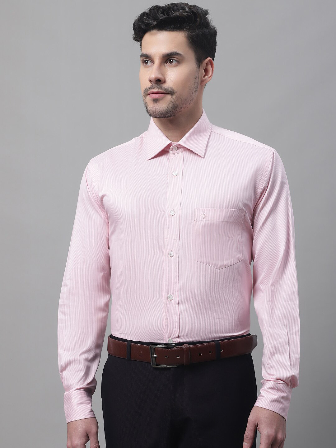 

Cantabil Men Striped Formal Cotton Shirt, Pink