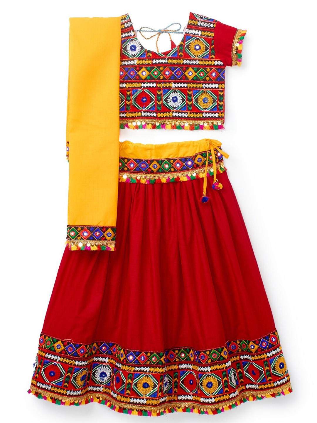 

BANJARA INDIA Girls Embroidered Mirror Work Ready to Wear Lehenga Choli With Dupatta, Red