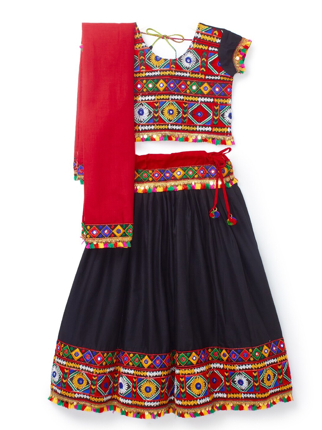 

BANJARA INDIA Girls Embroidered Cotton Ready to Wear Lehenga & Blouse With Dupatta, Black