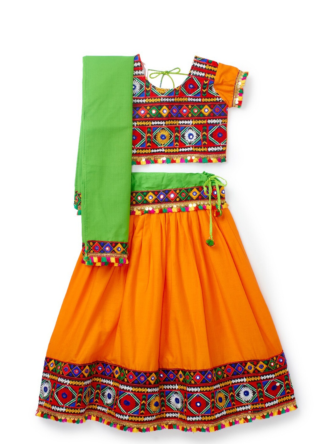 

BANJARA INDIA Girls Embroidered Thread Work Ready to Wear Lehenga & Blouse With Dupatta, Orange