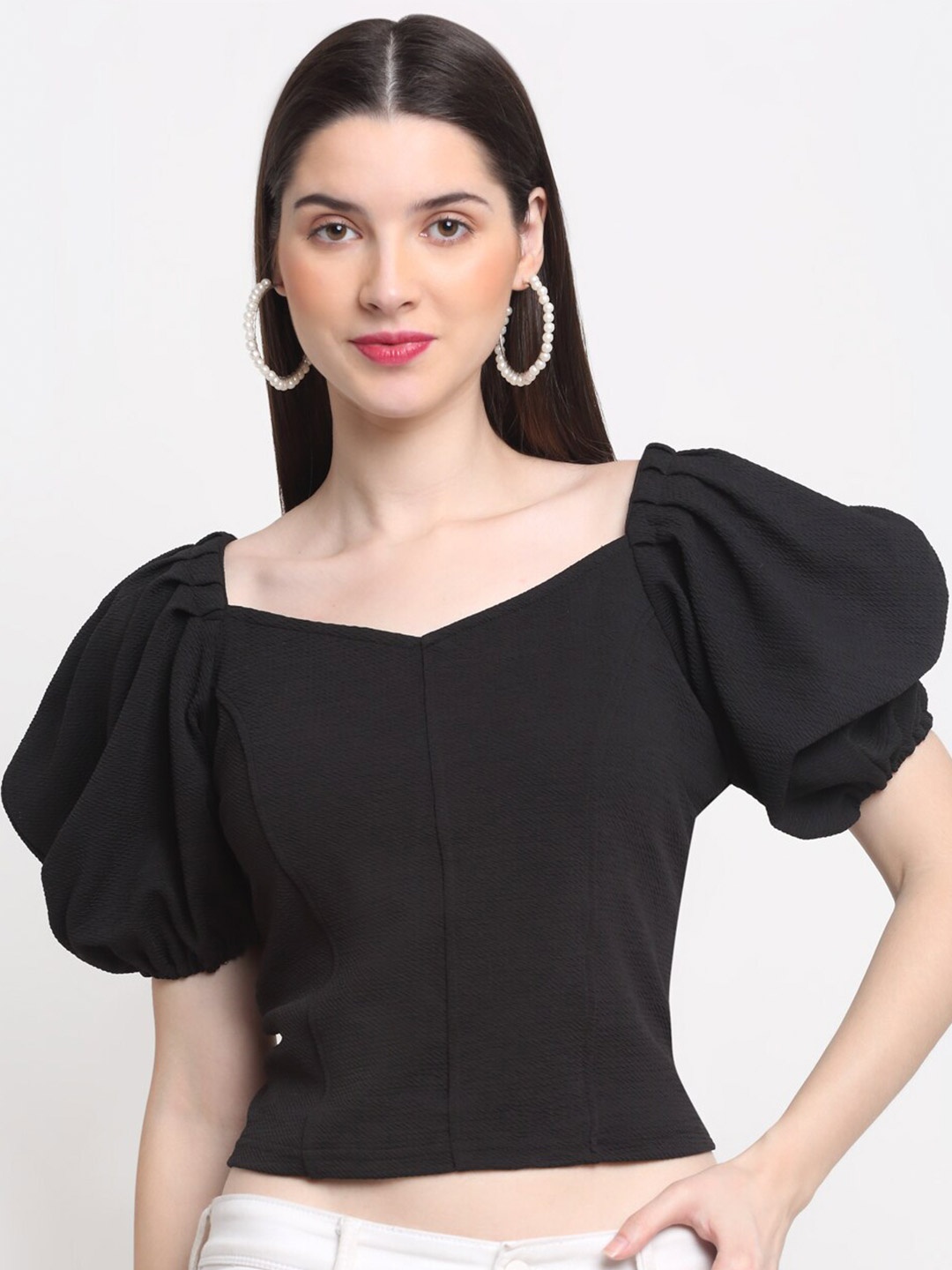 

BUY NEW TREND Sweetheart Neck Knitted Crop Top, Black