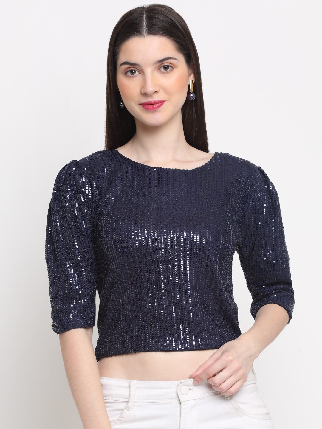

BUY NEW TREND Embellished Crop Top, Navy blue