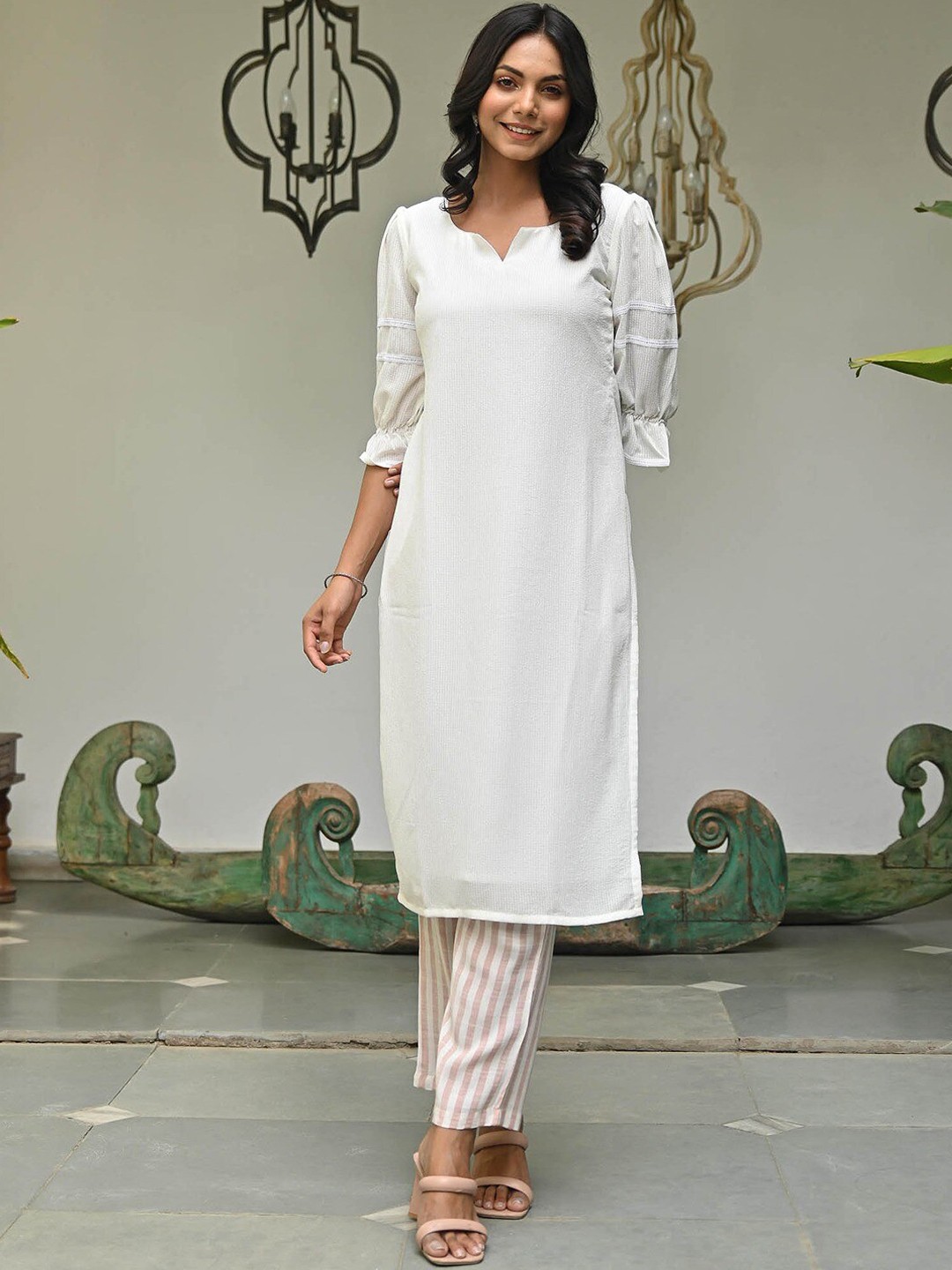 

Lavanya The Label Women Notch Collar Kurta with Trousers, White
