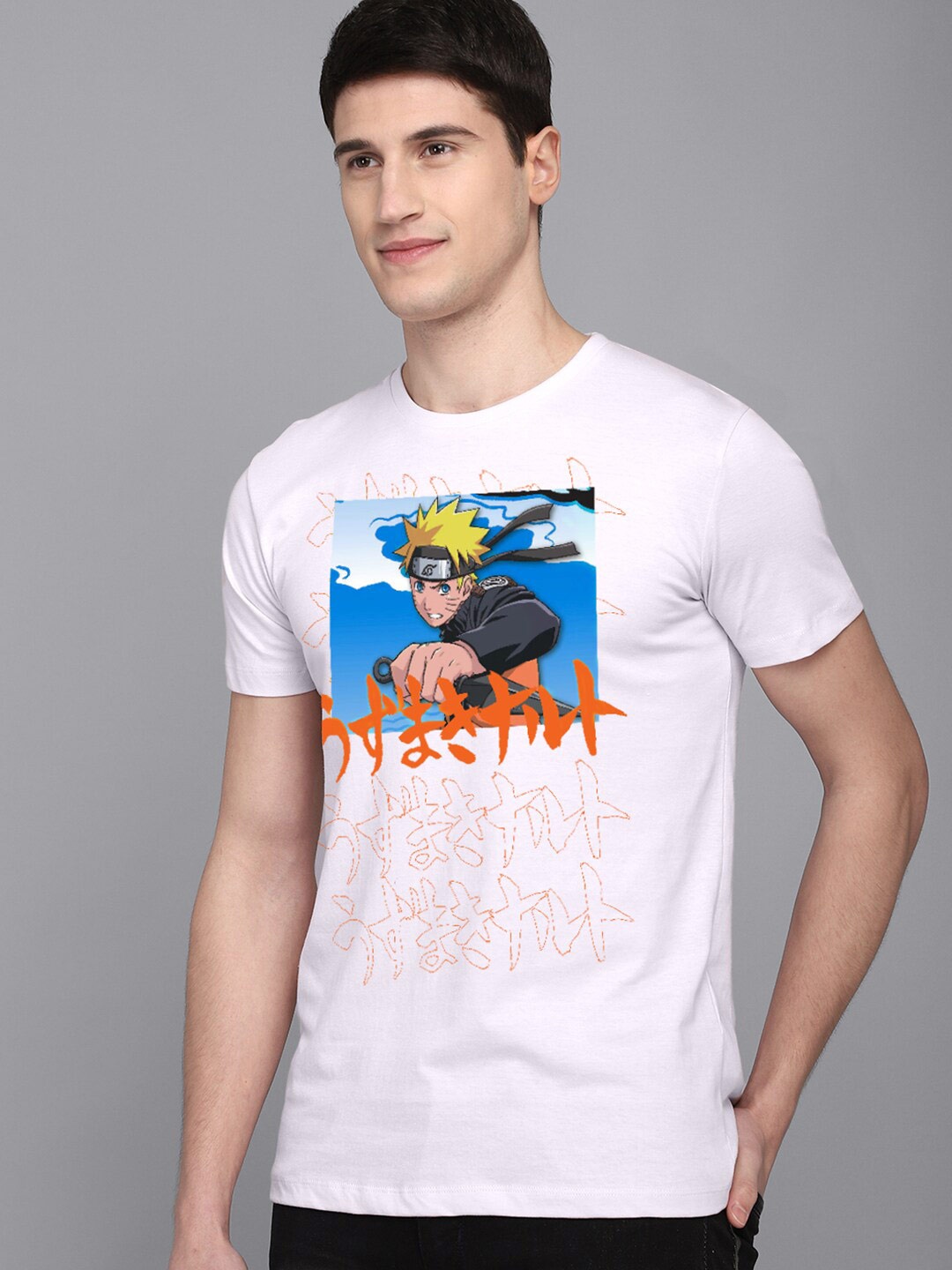 

Free Authority Men Naruto Printed Slim-Fit Cotton T-Shirts, White