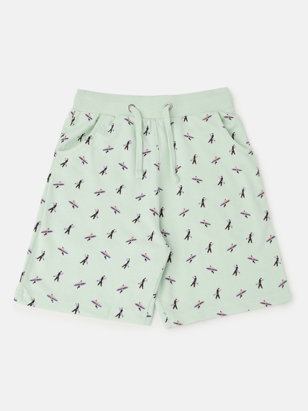 

PIPIN Boys Printed Mid-Rise Cotton Shorts, Green