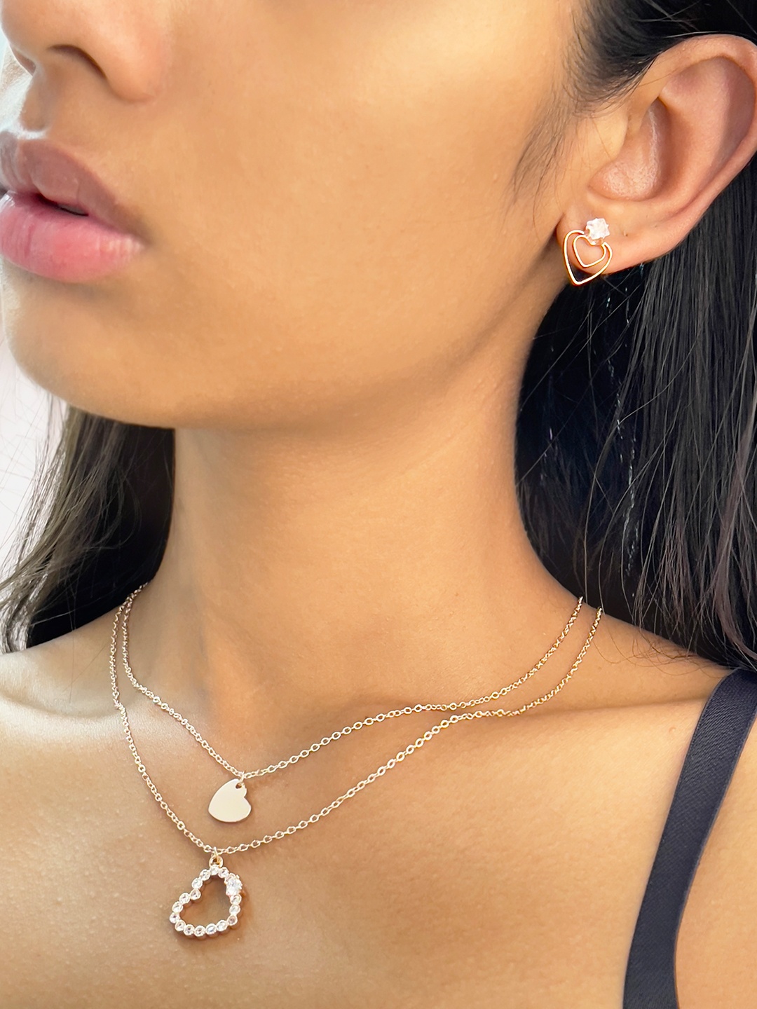 

Ayesha Rose Gold-Plated Heart Layered Necklace & Earring Set