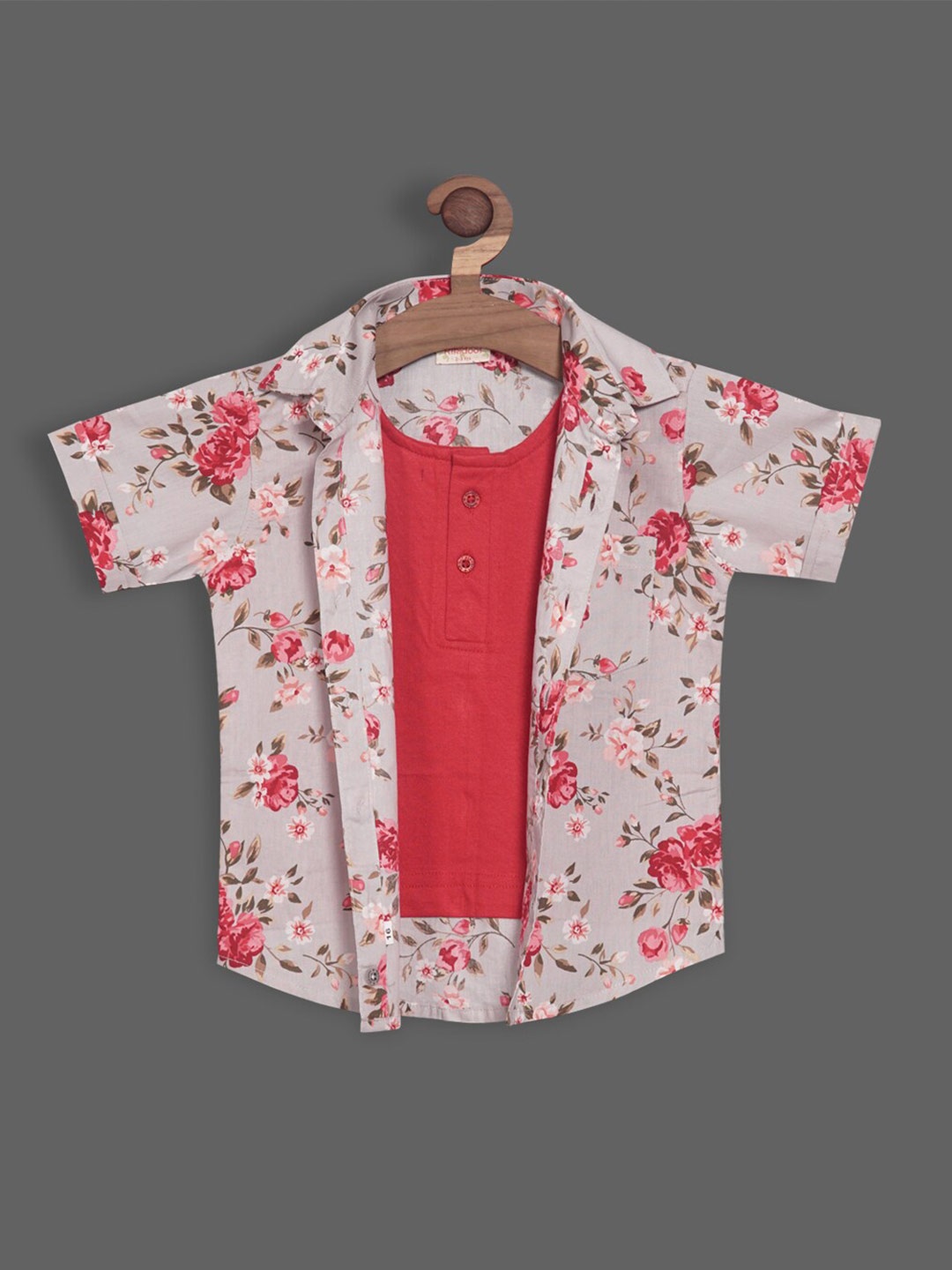 

RIKIDOOS Boys Floral Printed Casual Shirt With Attached T-Shirt, Grey