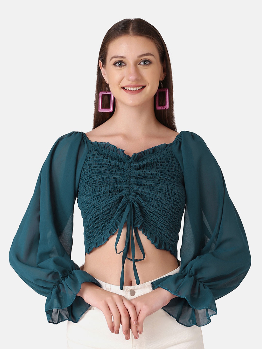 

BUY NEW TREND Regular Smocked detail Ruched Top, Green