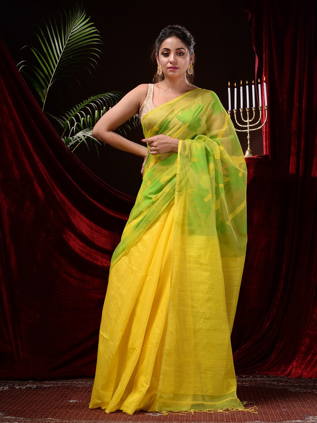 

Mitera Woven Design Silk Blend Saree, Yellow