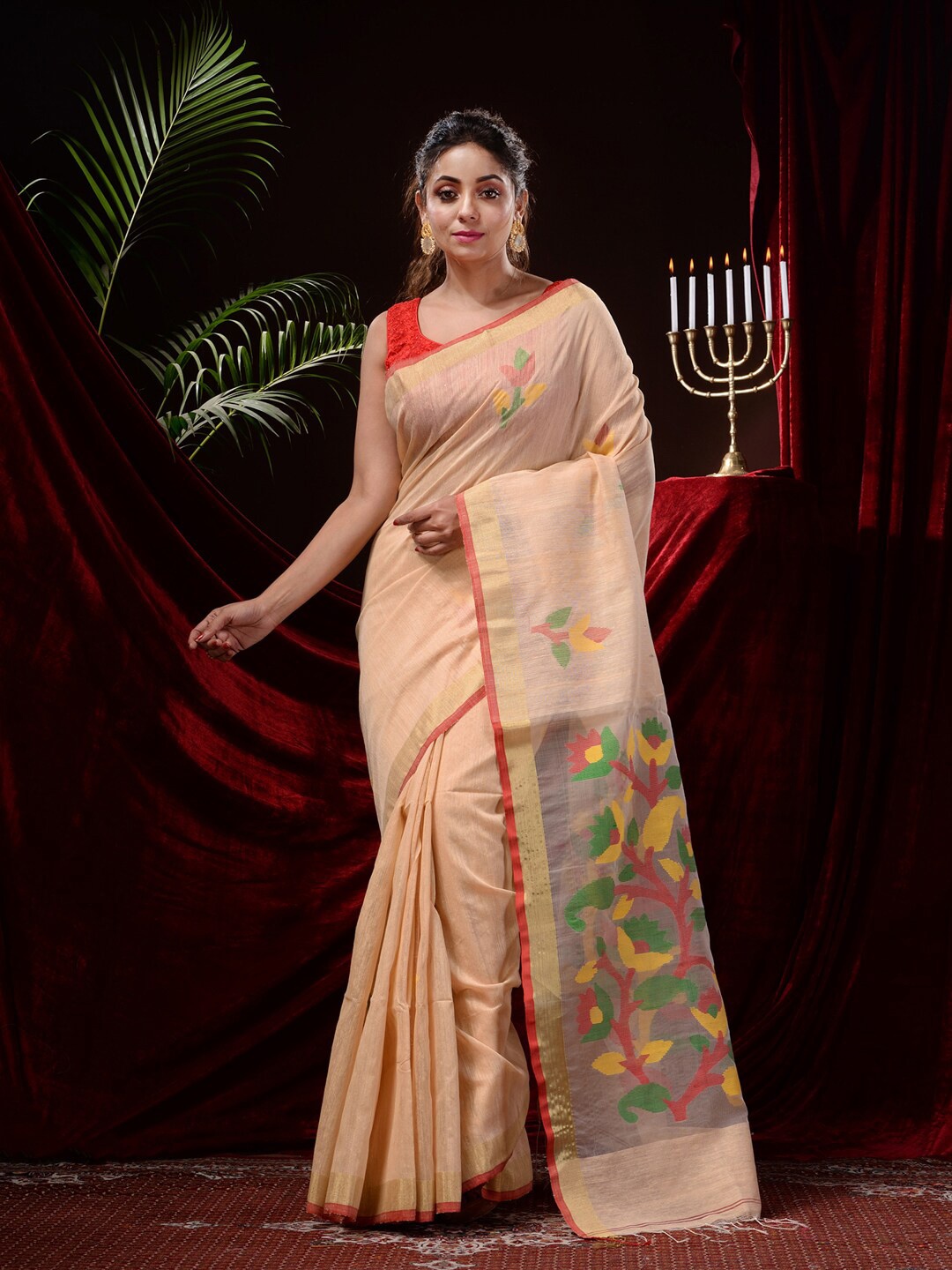 

Mitera Woven Design Zari Pure Silk Saree, Beige