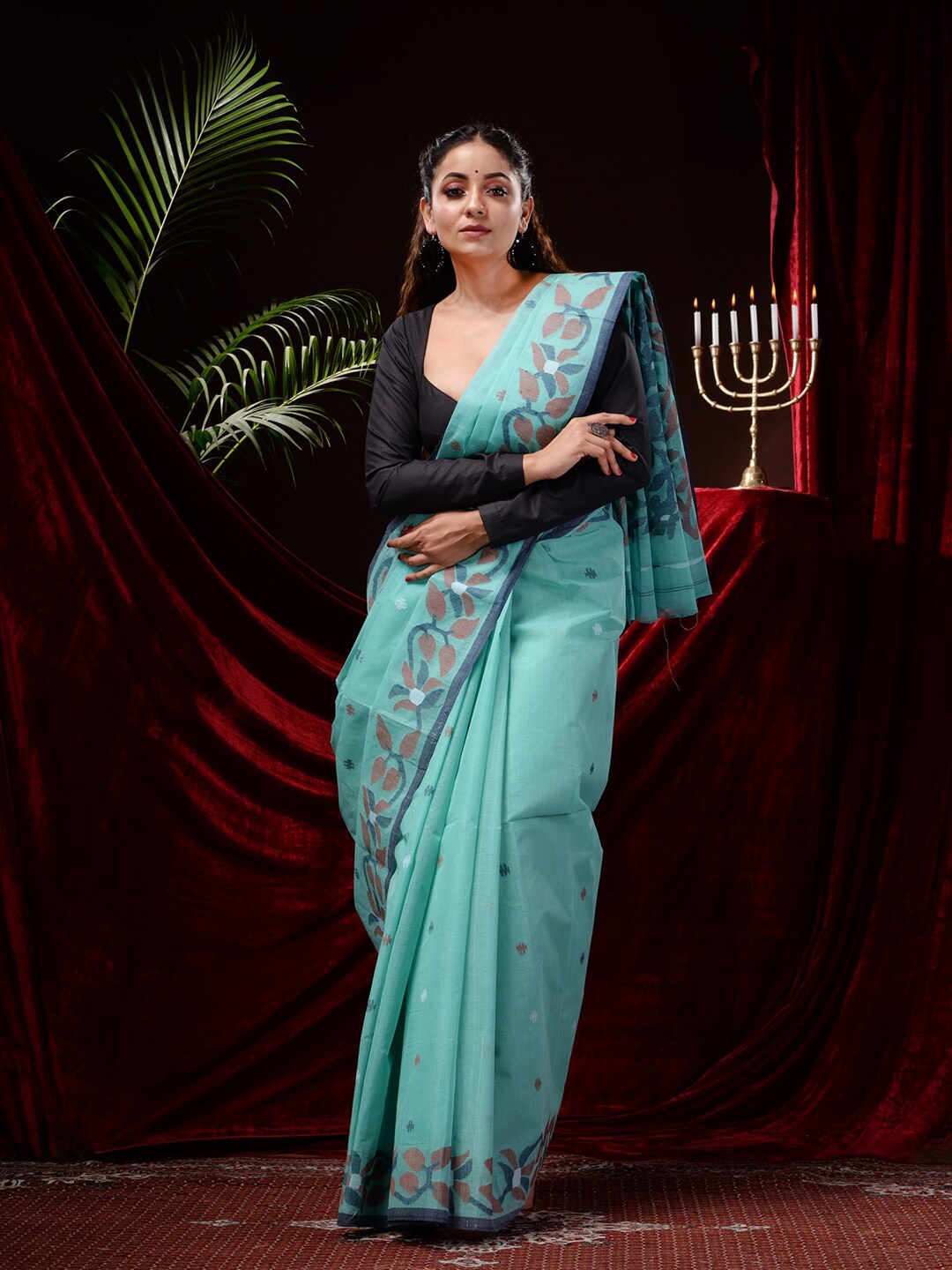 

Mitera Floral Printed Pure Cotton Saree, Blue