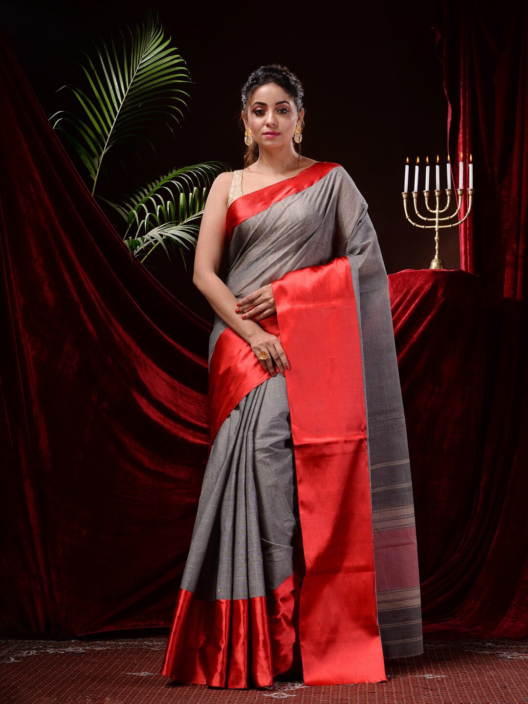 

Mitera Pure Cotton Saree Without Blouse, Grey