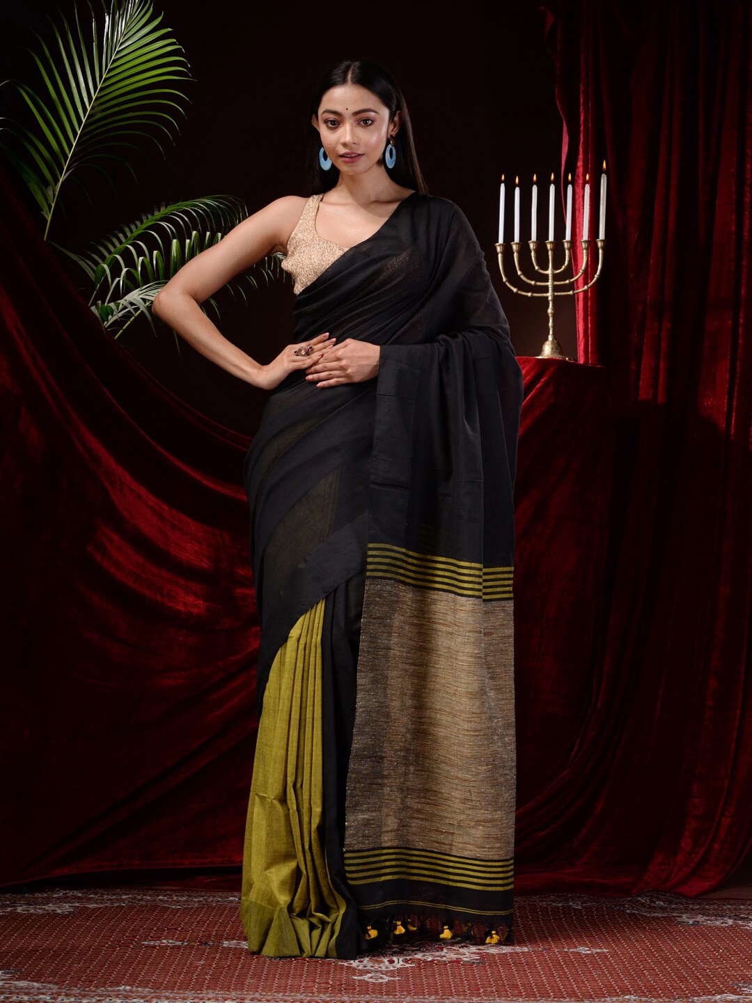 

Mitera Zari Pure Cotton Saree, Black