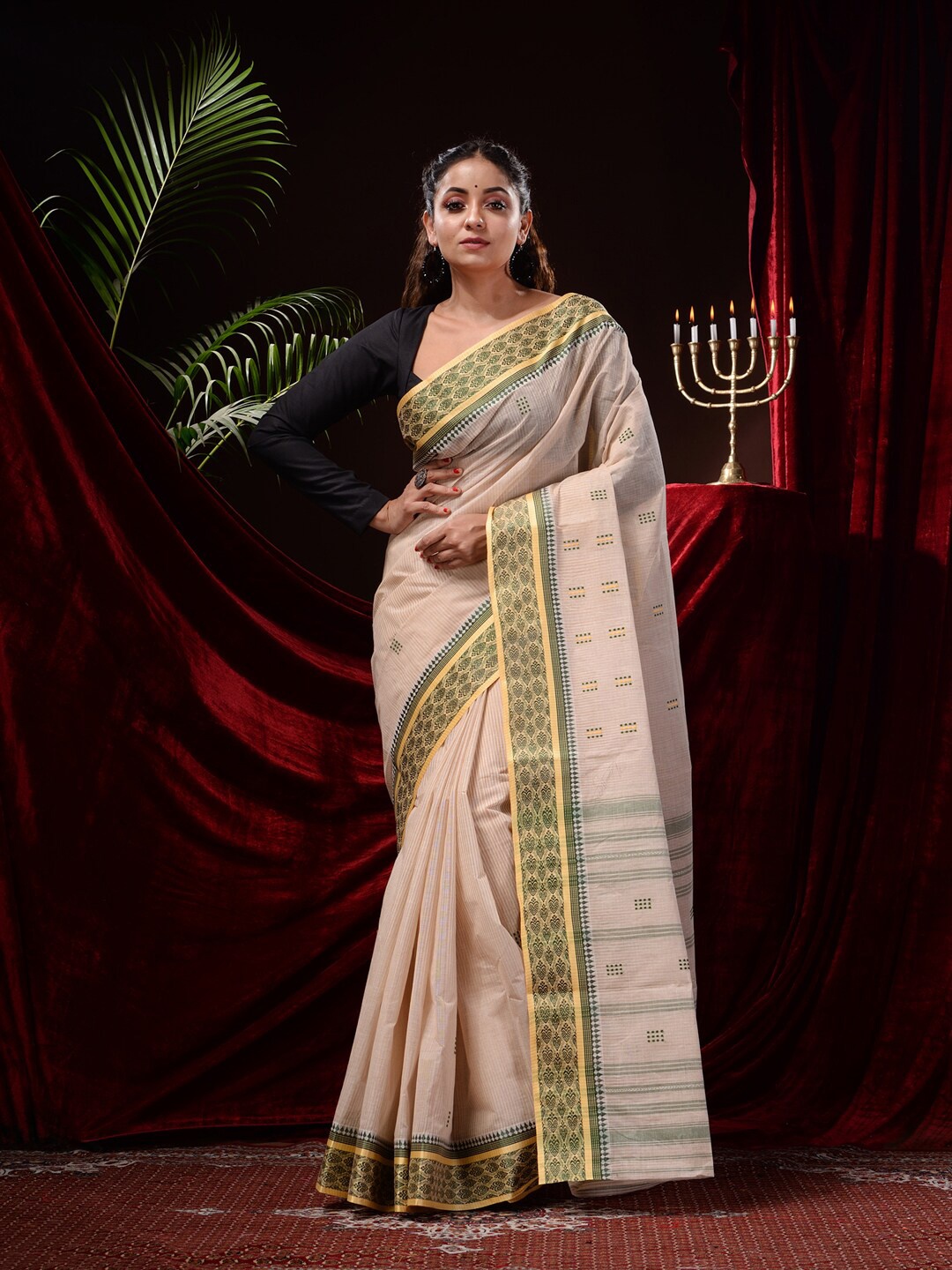 

Mitera Woven Design Pure Cotton Saree, Cream