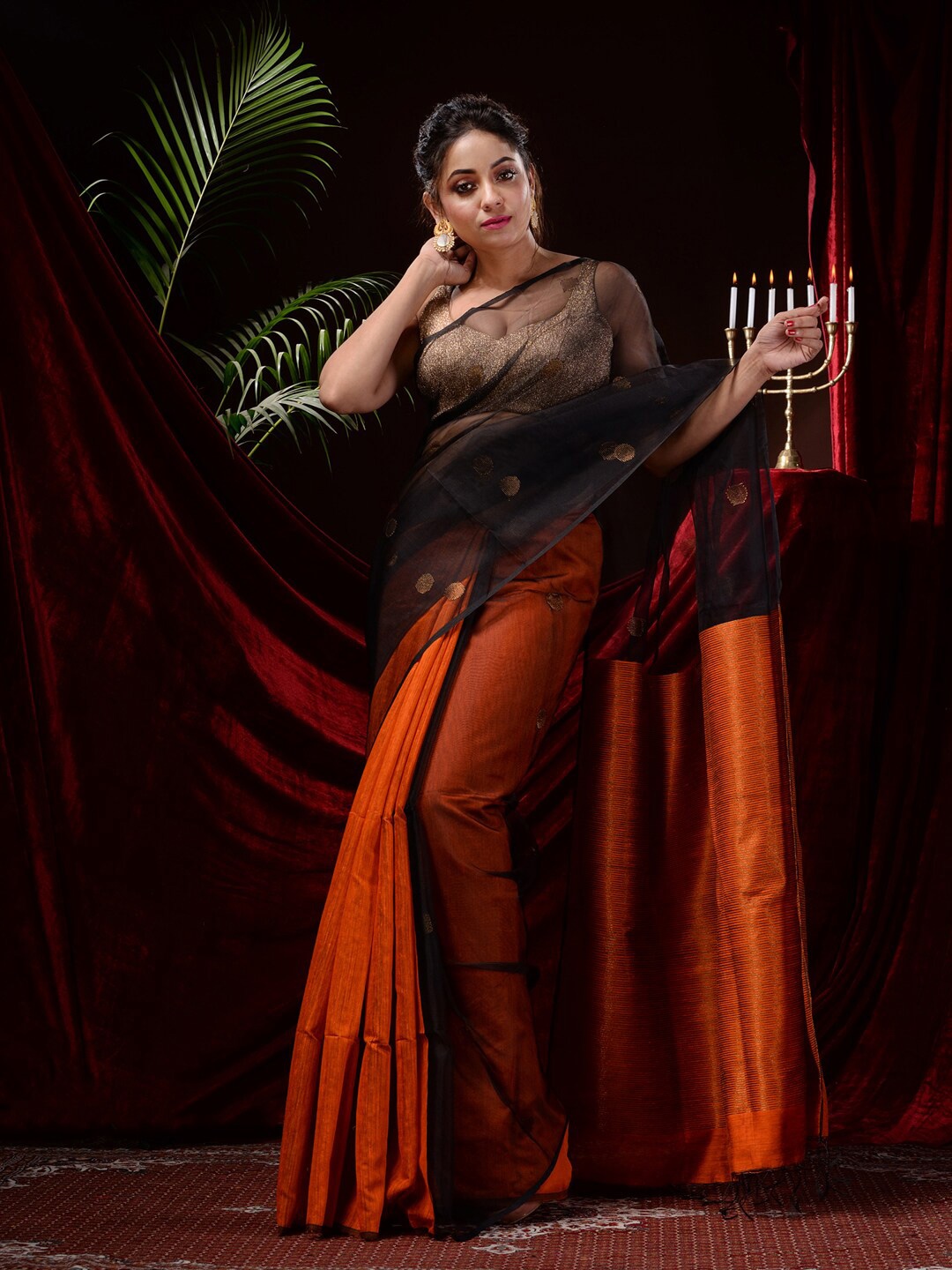 

Mitera Ethnic Motifs Zari Pure Silk Banarasi Sarees, Orange