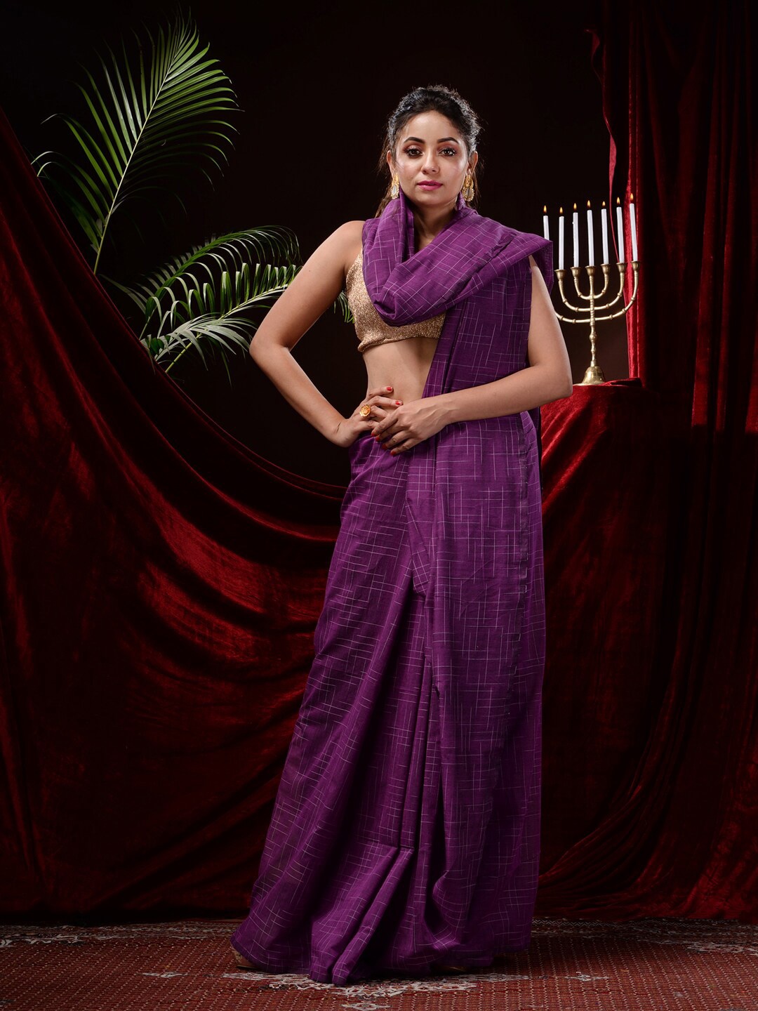 

Mitera Pure Cotton Saree, Purple