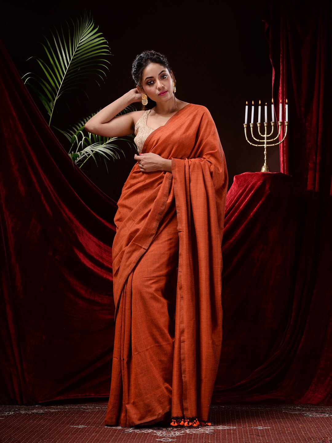 

Mitera Pure Cotton Saree, Rust