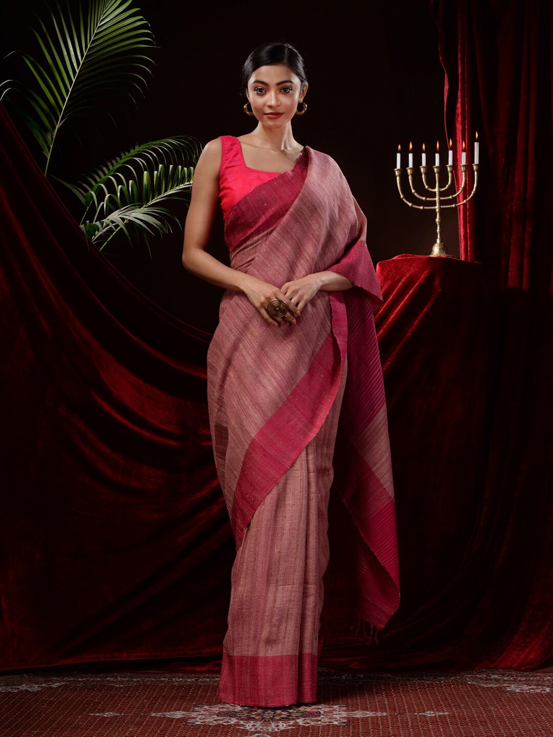 

Mitera Woven Design Cotton Gicha Saree, Pink