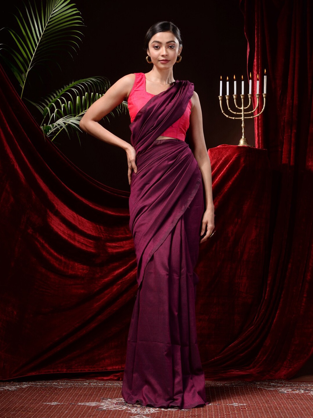 

Mitera Pure Cotton Jamdani Saree, Magenta