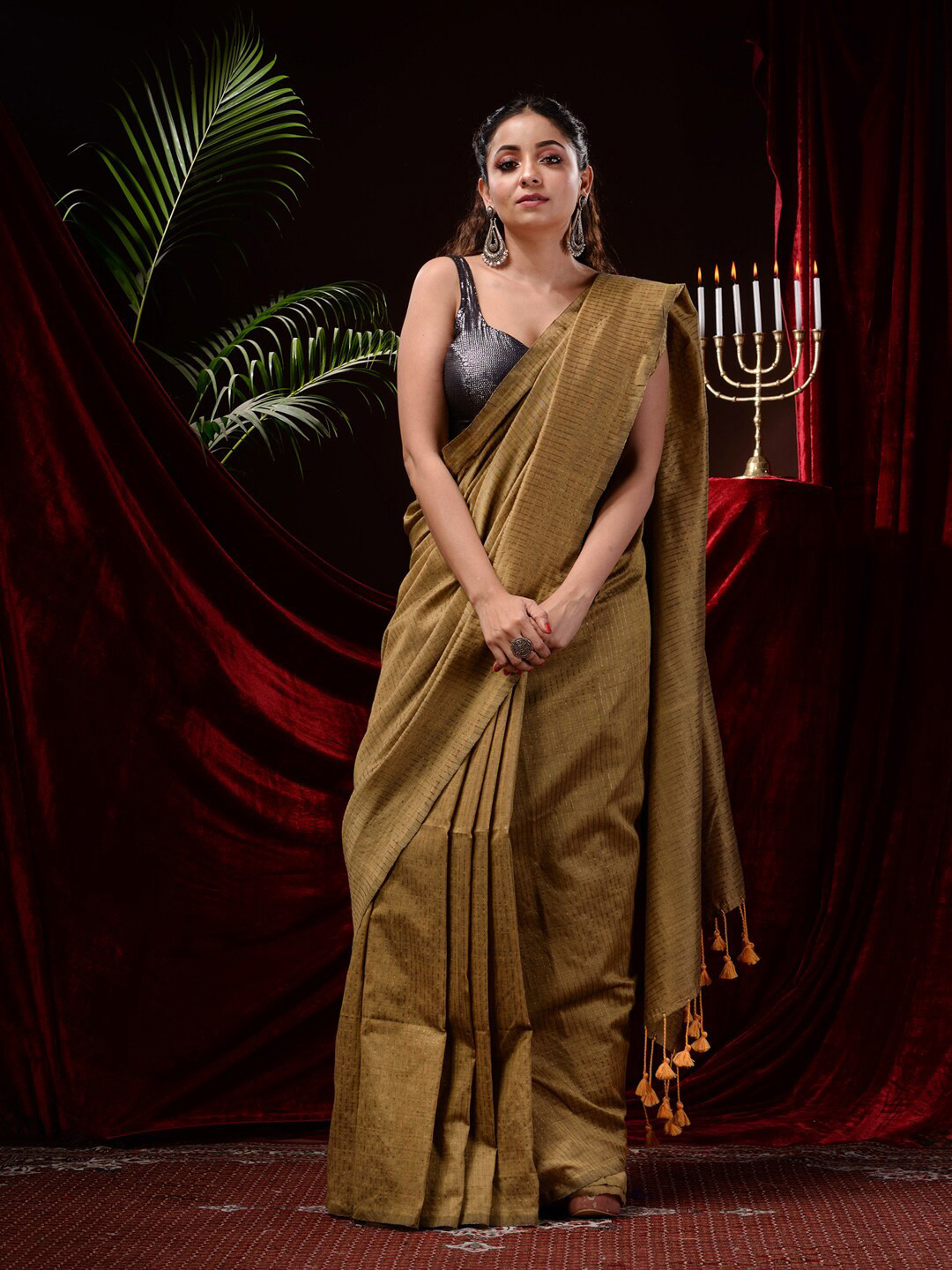 

Mitera Striped Pure Cotton Saree, Gold