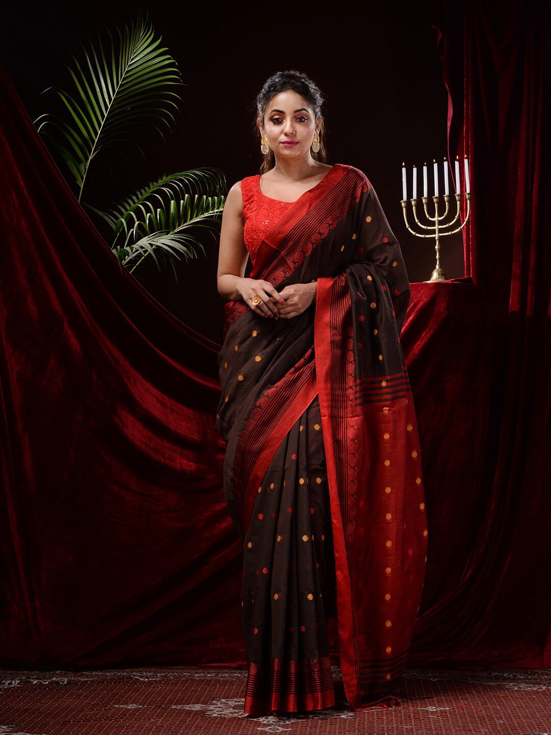 

Mitera Woven Design Saree, Brown