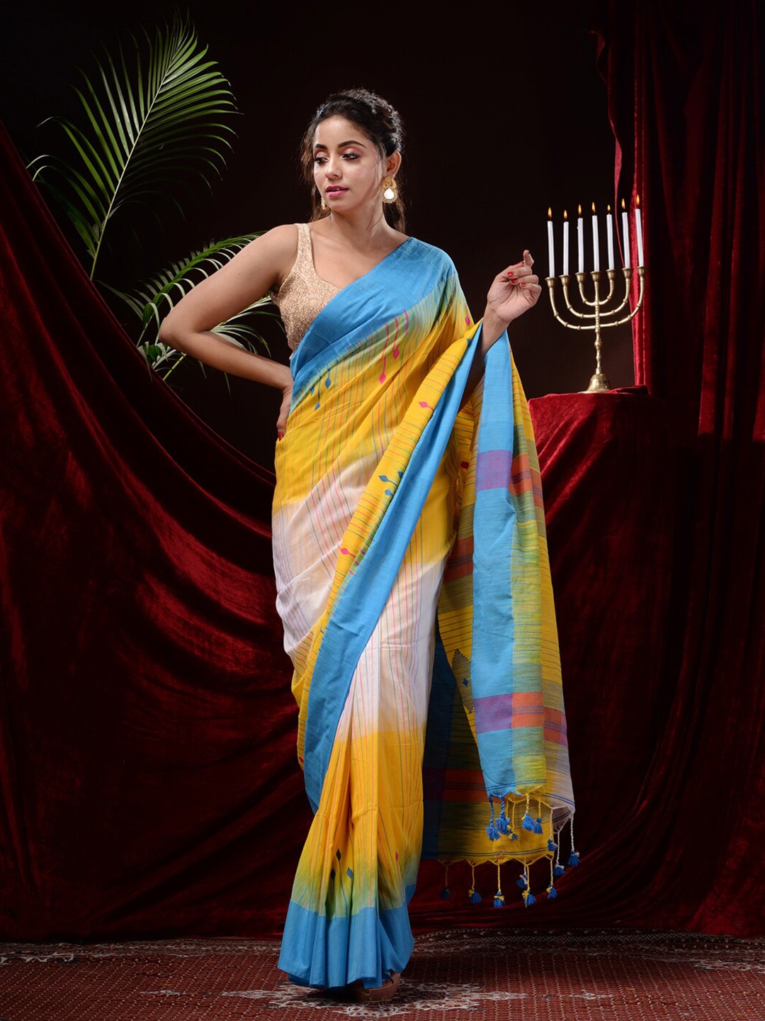 

Mitera Striped Zari Pure Cotton Saree, Yellow