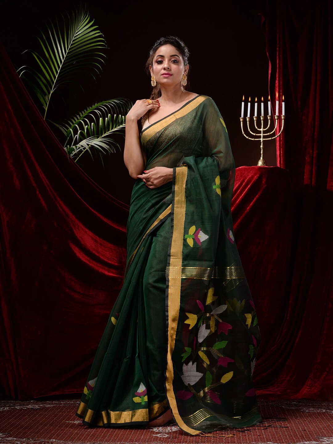 

Mitera Woven Design Zari Saree, Green