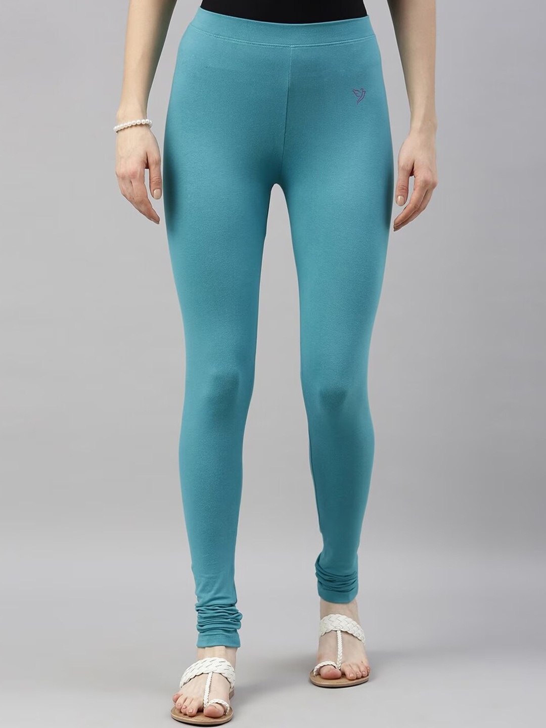 

TWIN BIRDS Logo Printed Detail Churidar-Length Legging, Teal