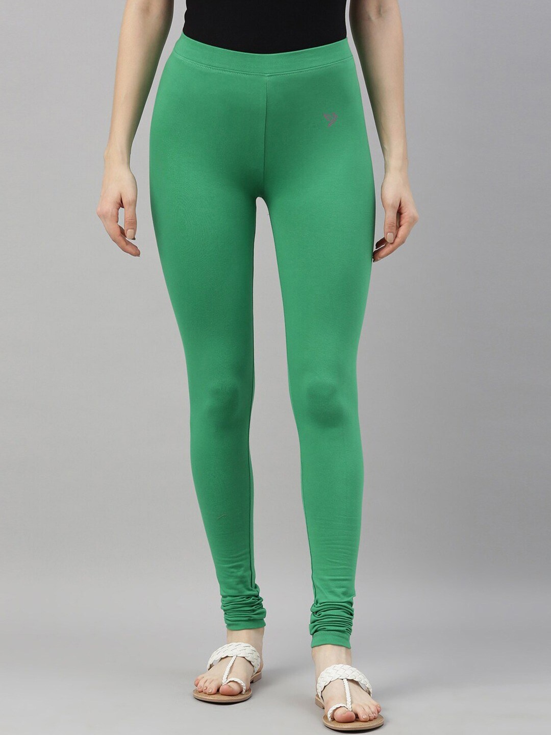 

TWIN BIRDS Logo Printed Detail Churidar-Length Legging, Green