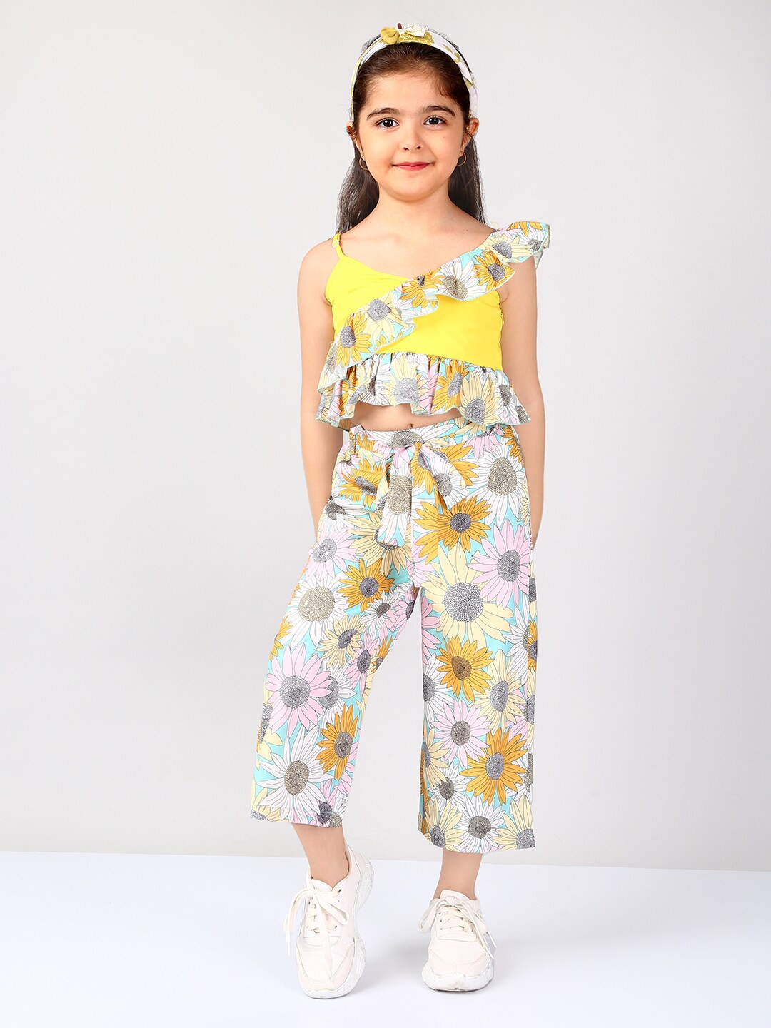 

Naughty Ninos Girls Floral Printed Top with Palazzos, Yellow