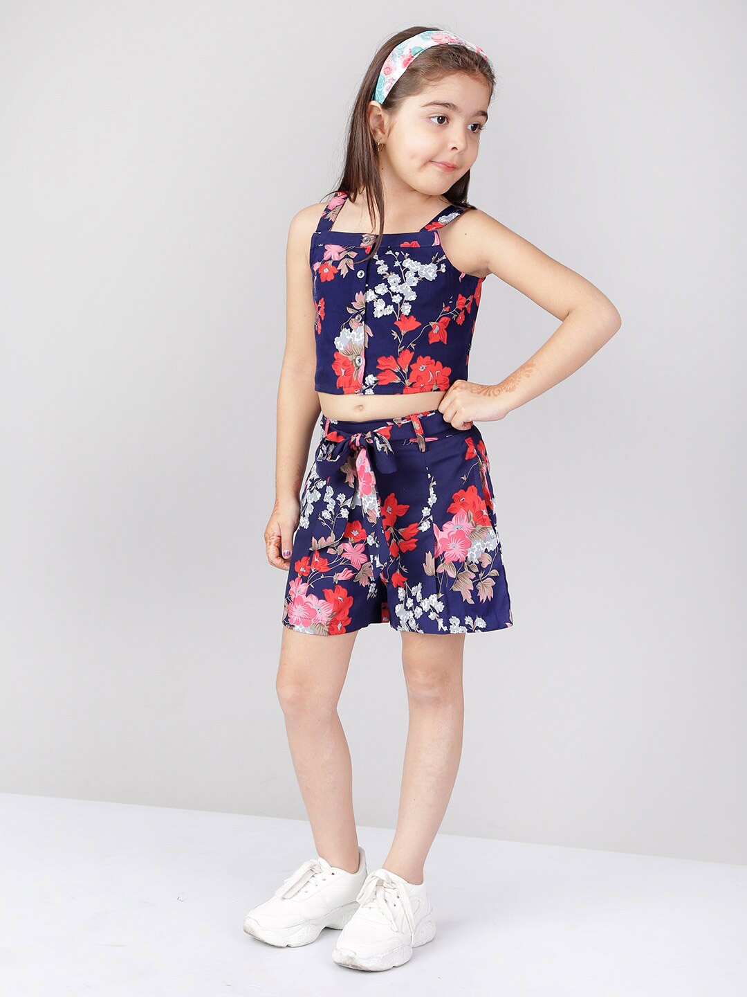 

Naughty Ninos Girls Printed Top with Shorts, Navy blue