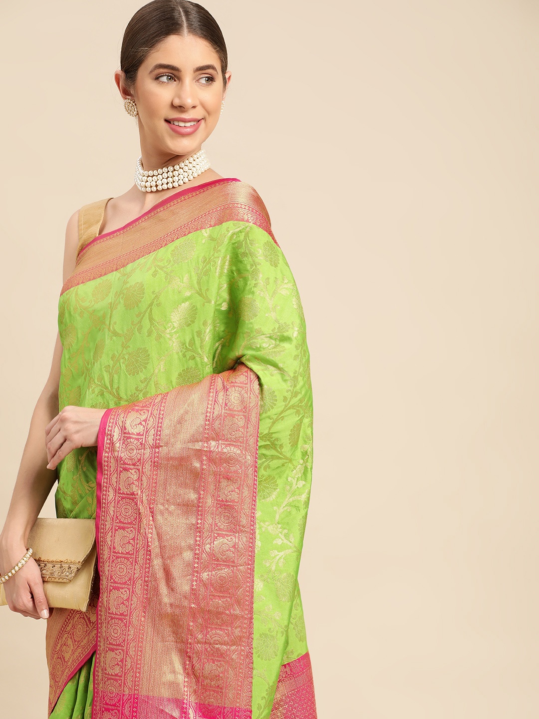 

VASTRANAND Woven Design Ethnic Motifs Zari Art Silk Banarasi Saree, Green