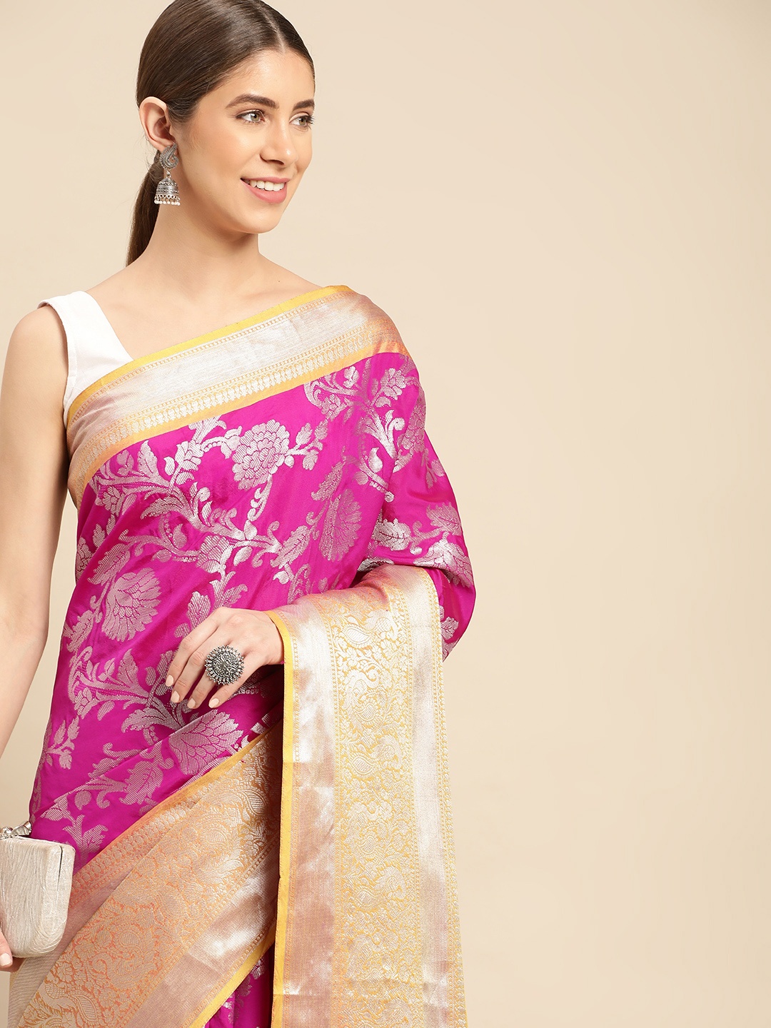 

VASTRANAND Woven Design Ethnic Motifs Zari Art Silk Banarasi Saree, Pink