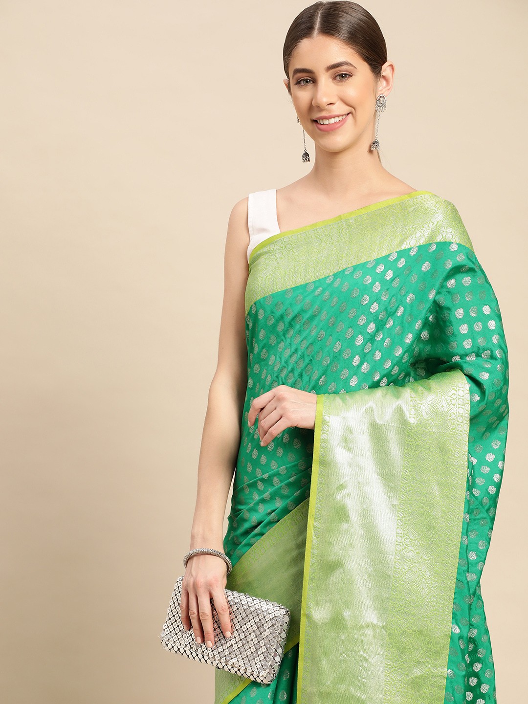 

VASTRANAND Woven Design Ethnic Motifs Zari Art Silk Banarasi Saree, Green