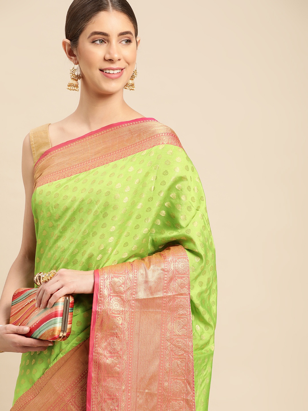 

VASTRANAND Woven Design Ethnic Motifs Zari Art Silk Banarasi Saree, Green