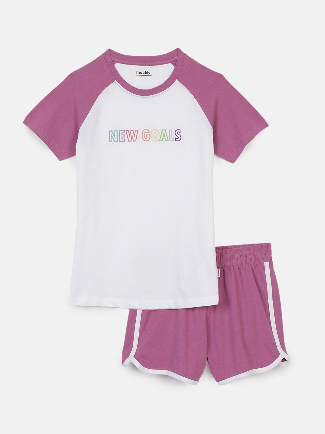 mackly Girls Typography Printed Night Suit, White