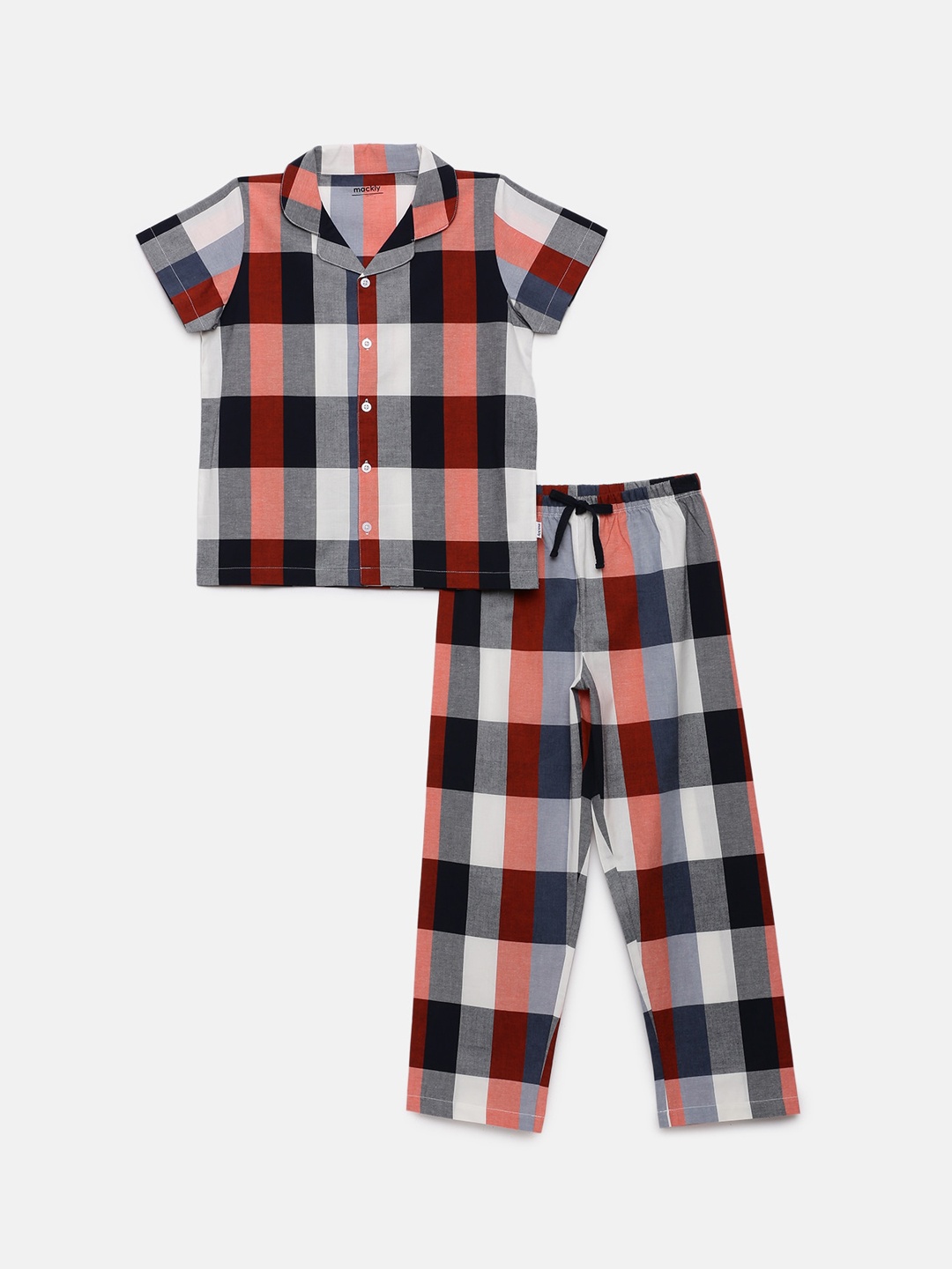 

mackly Boys Checked Pure Cotton Night Suit, White