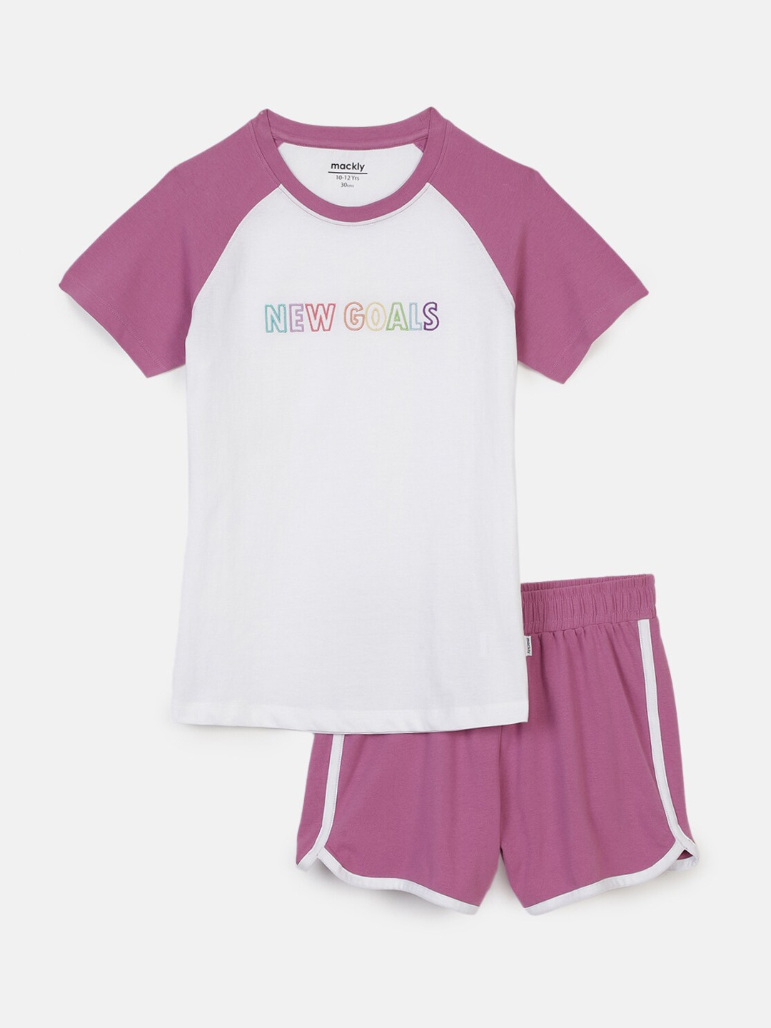 

mackly Girls Typography Printed Night Suit, White