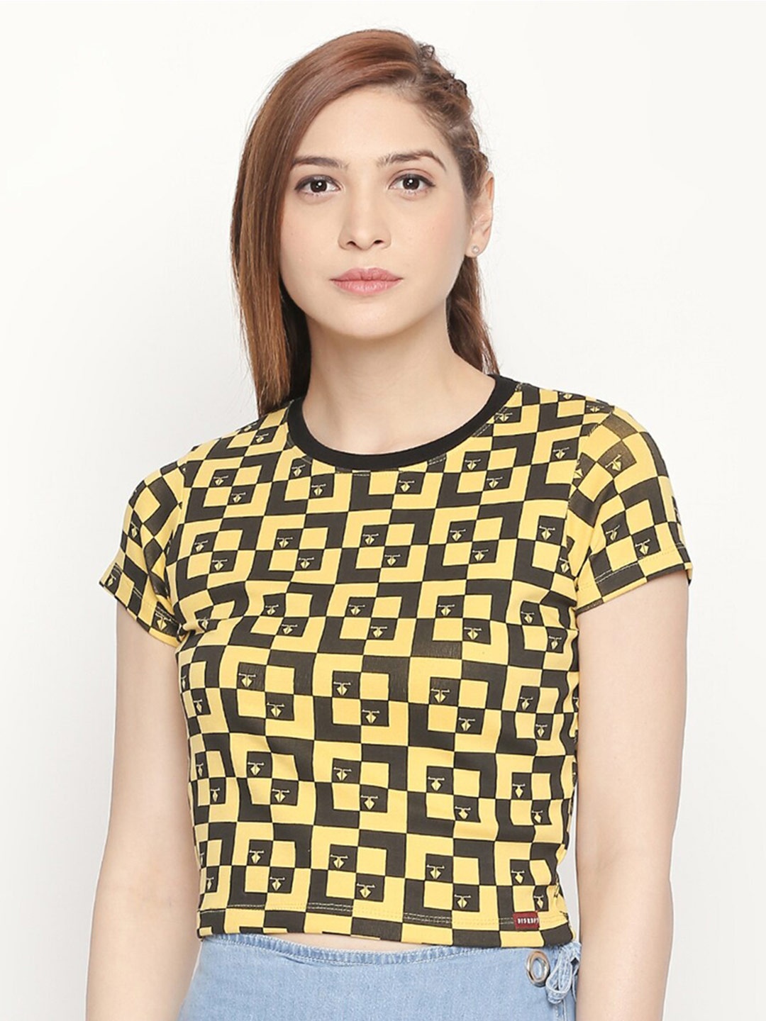 

Disrupt Geometric Printed Slim Fit Cotton T-shirt, Yellow