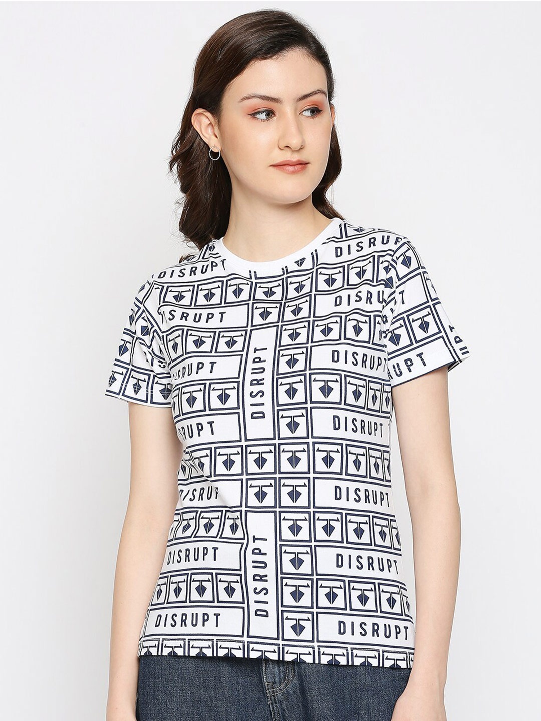 

Disrupt Women Typography Printed Cotton T-shirt, White