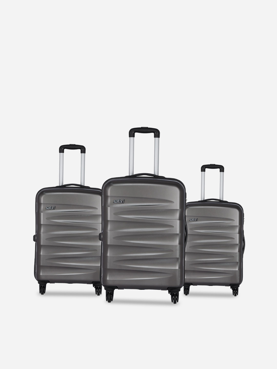 

Safari Set Of 3 Ngage Textured Hard Gun-Metal Trolley Suitcase, Grey