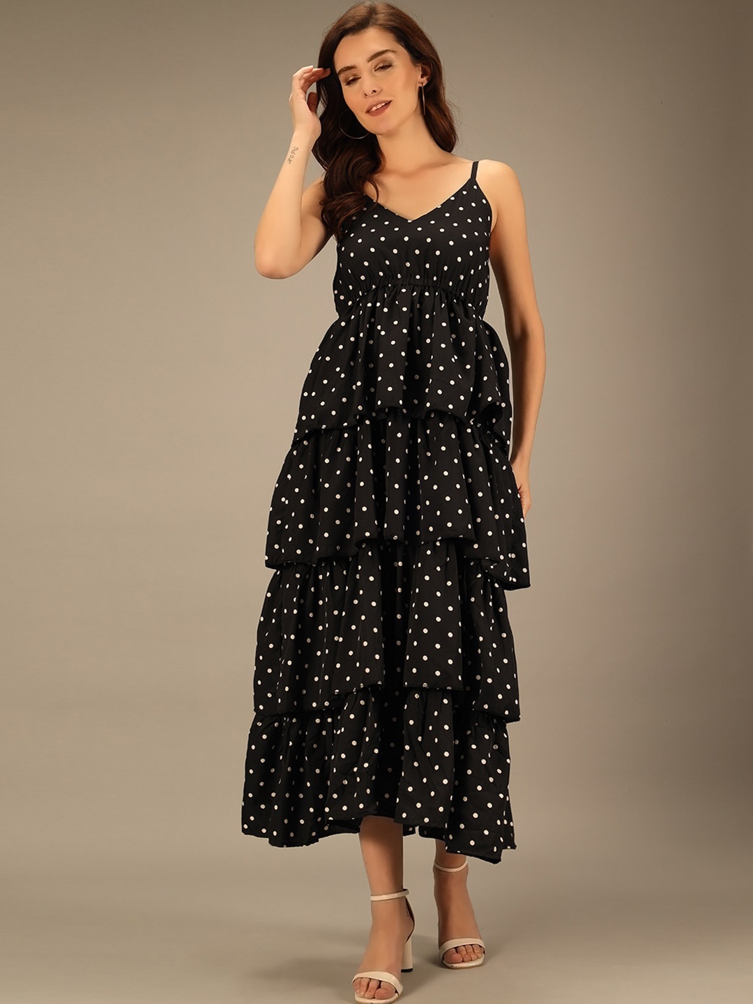 

Darzi Layered A-Line Midi Georgette Dress, Black