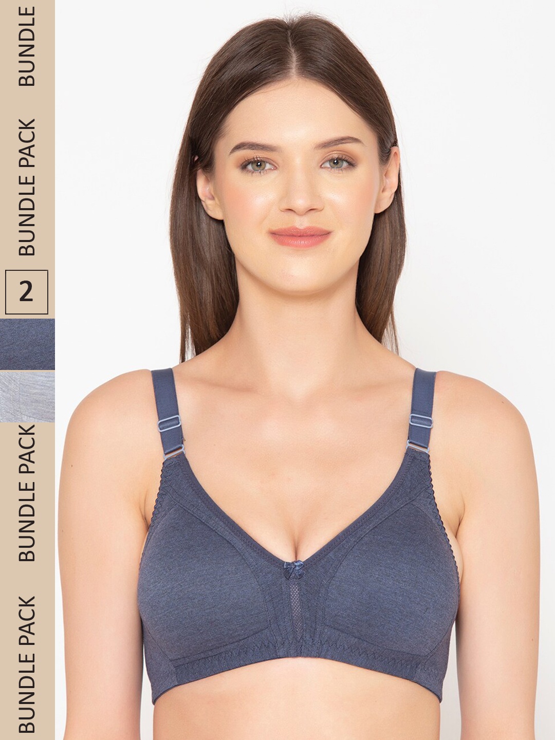 

GROVERSONS Paris Beauty Pack of 2 Non-Padded Seamless Minimizer Bra, Blue