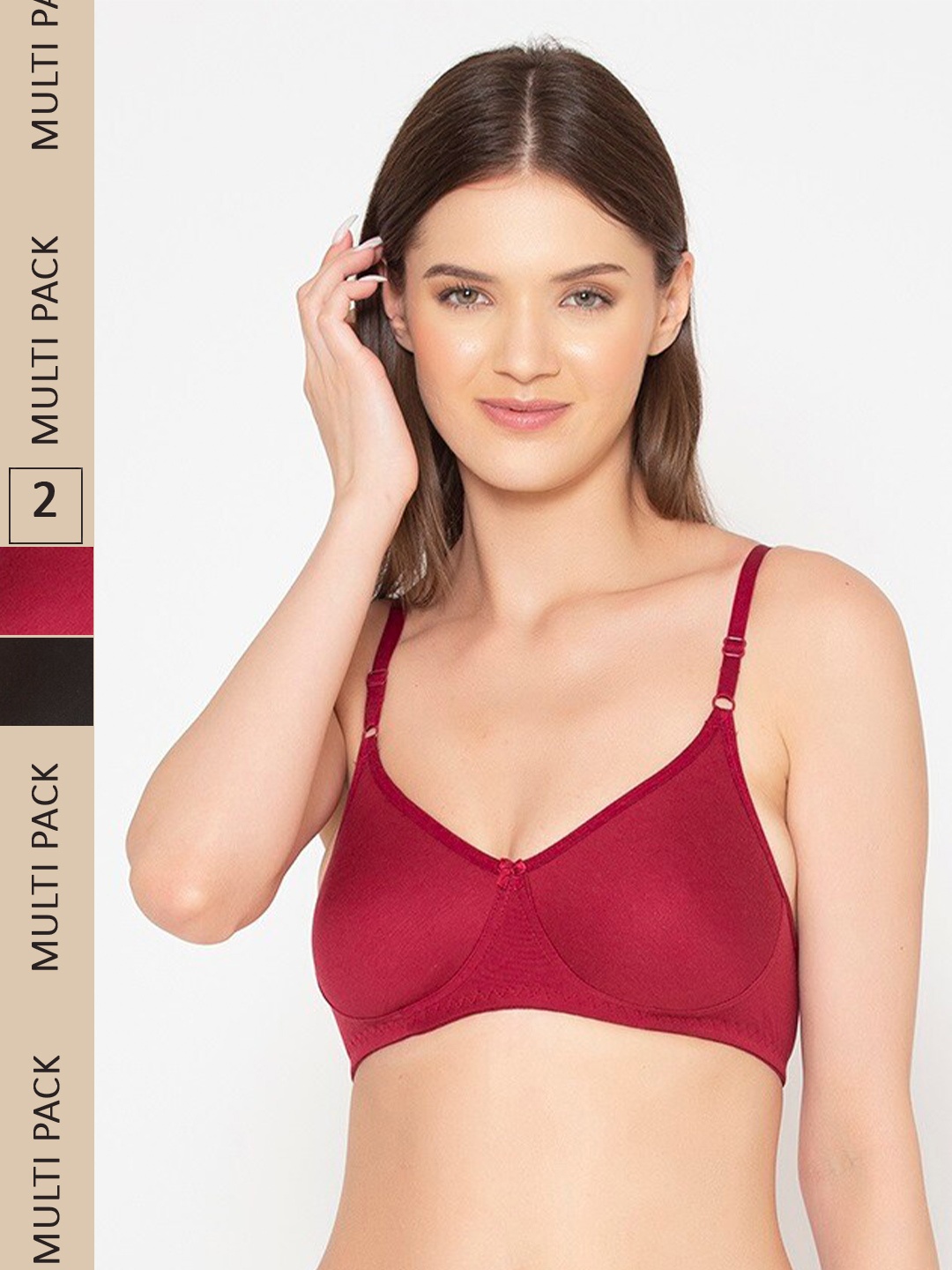 

GROVERSONS Paris Beauty Pack of 2 Non-Wired Seamless All Day Comfort Everyday Bra, Red