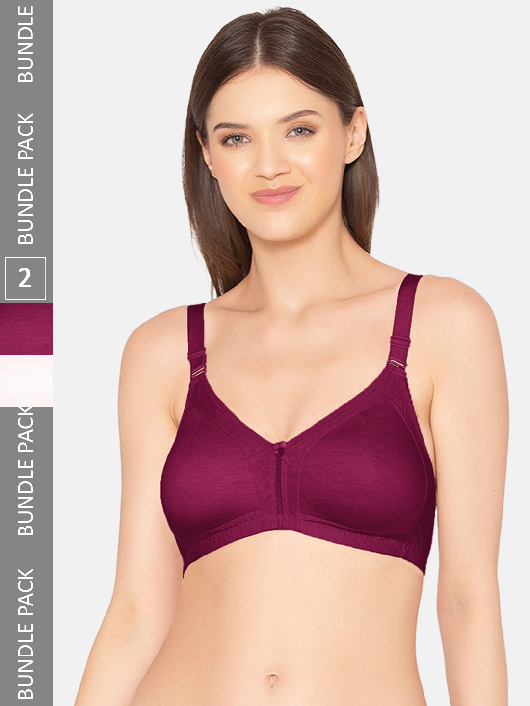 

GROVERSONS Paris Beauty Pack of 2 Non-Wired Seamless All Day Comfort Minimiser Bra, Purple