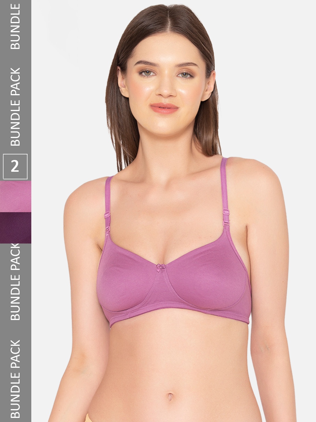 

GROVERSONS Paris Beauty Pack of 2 Non-Padded Cotton Seamless Cotton Bra, Pink