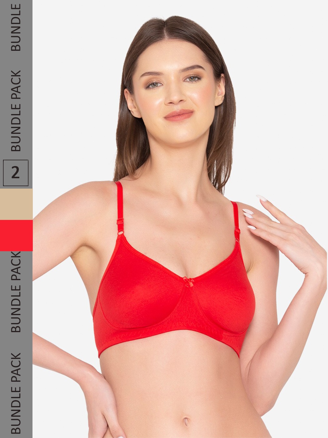 

GROVERSONS Paris Beauty Pack of 2 Non-Padded Seamless Cotton Bra, Red