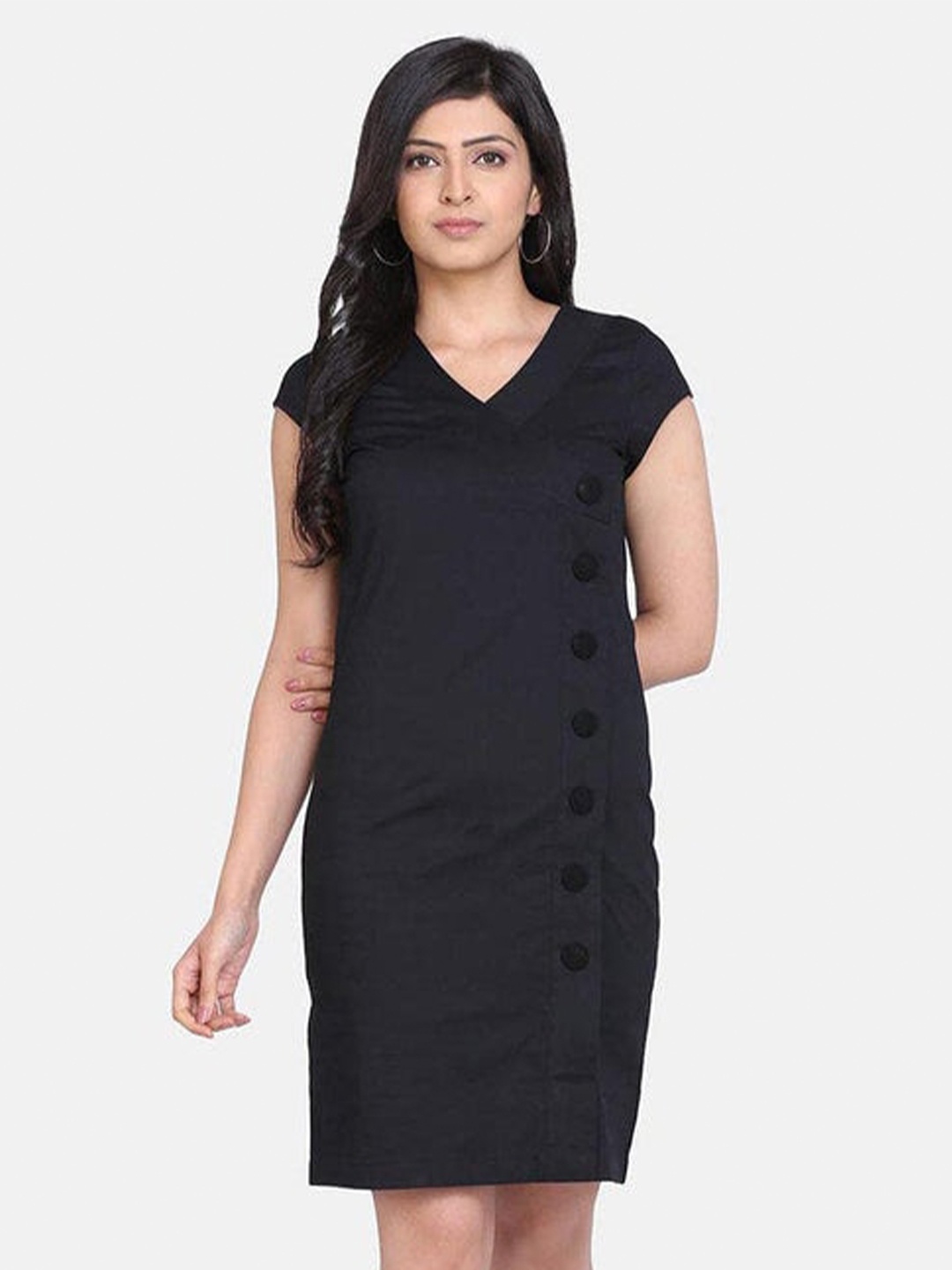 

PowerSutra V Neck Sheath Dress, Black