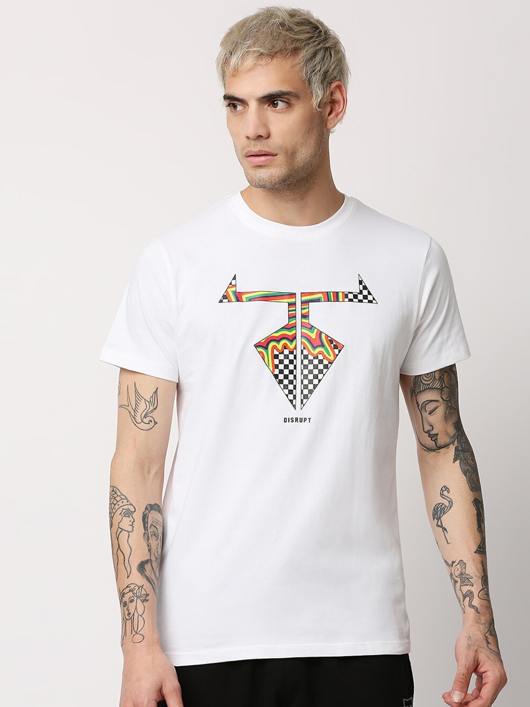 

Disrupt Men Graphic Printed Cotton T-shirt, White